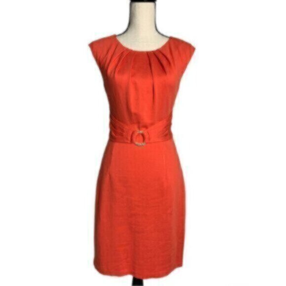NWOT Trina Turk Orange Sleeveless Belted Sheath Dress - Picture 3 of 14